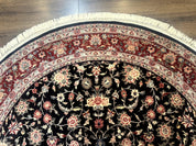Round Sino Persian Rug 6x6, Floral, Navy Blue and Red, Wool and Silk Highlights - Jewel RugsShopify CollectiveHUNTEDFOX - Round Sino Persian Rug 6x6, Floral, Navy Blue and Red, Wool and Silk Highlights
