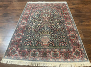 Silk Indian Kashmiri Rug 4x6, Tree of Life Pattern, Birds, Fine 290 KPSI, Navy Blue and Red, Handmade Oriental Carpet - Jewel RugsShopify CollectiveHUNTEDFOX - Silk Indian Kashmiri Rug 4x6, Tree of Life Pattern, Birds, Fine 290 KPSI, Navy Blue and Red, Handmade Oriental Carpet