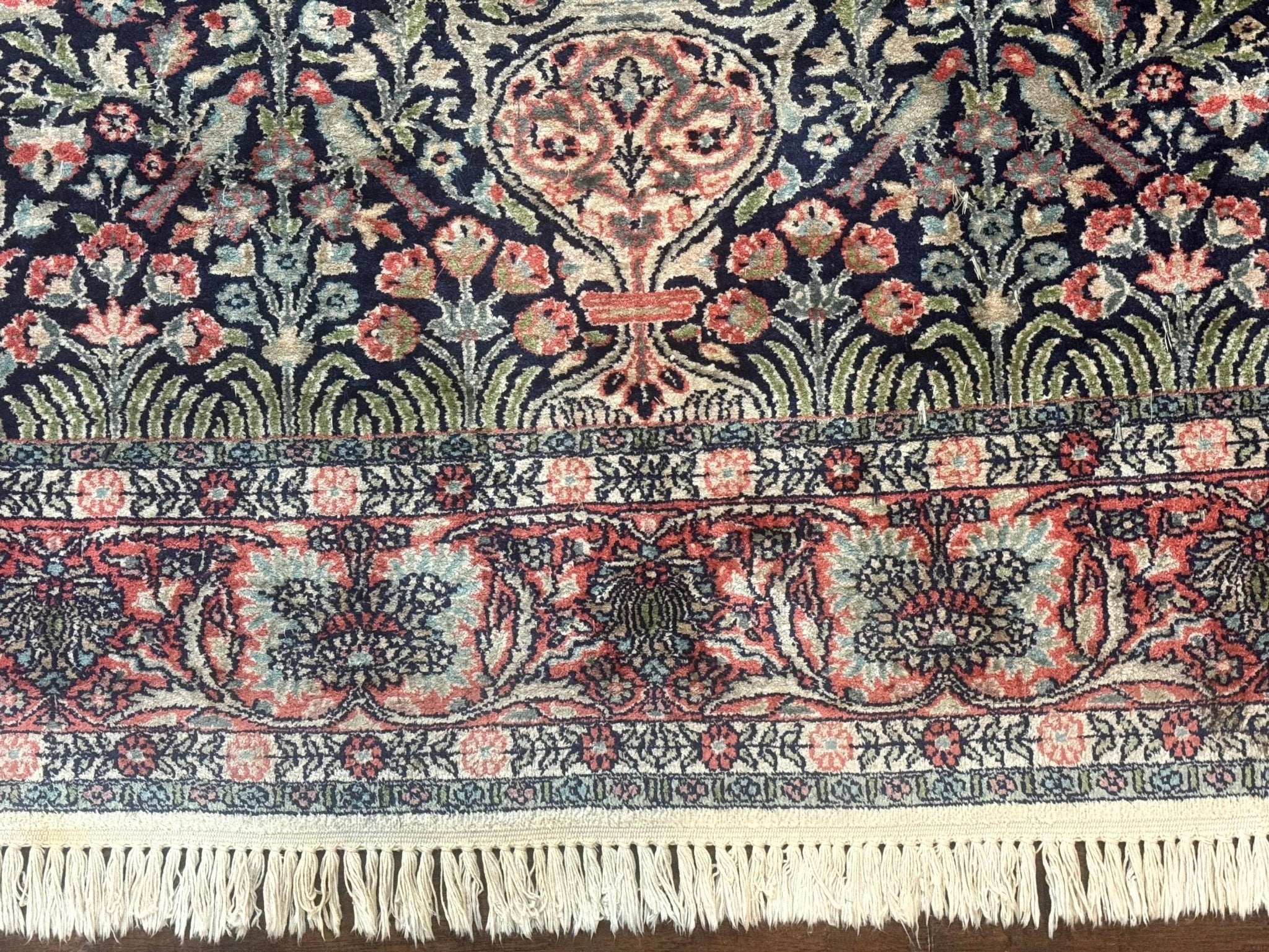 Silk Indian Kashmiri Rug 4x6, Tree of Life Pattern, Birds, Fine 290 KPSI, Navy Blue and Red, Handmade Oriental Carpet - Jewel RugsShopify CollectiveHUNTEDFOX - Silk Indian Kashmiri Rug 4x6, Tree of Life Pattern, Birds, Fine 290 KPSI, Navy Blue and Red, Handmade Oriental Carpet