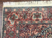 Silk Indian Kashmiri Rug 4x6, Tree of Life Pattern, Birds, Fine 290 KPSI, Navy Blue and Red, Handmade Oriental Carpet - Jewel RugsShopify CollectiveHUNTEDFOX - Silk Indian Kashmiri Rug 4x6, Tree of Life Pattern, Birds, Fine 290 KPSI, Navy Blue and Red, Handmade Oriental Carpet