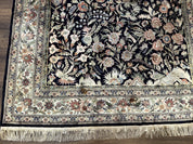 Silk Rug 4x6, Black and Cream, Floral & Bird Pictorials, Fine 330 KPSI, Sino Persian Rug - Jewel RugsShopify CollectiveHUNTEDFOX - Silk Rug 4x6, Black and Cream, Floral & Bird Pictorials, Fine 330 KPSI, Sino Persian Rug