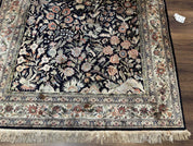 Silk Rug 4x6, Black and Cream, Floral & Bird Pictorials, Fine 330 KPSI, Sino Persian Rug - Jewel RugsShopify CollectiveHUNTEDFOX - Silk Rug 4x6, Black and Cream, Floral & Bird Pictorials, Fine 330 KPSI, Sino Persian Rug