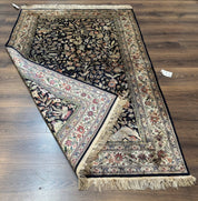 Silk Rug 4x6, Black and Cream, Floral & Bird Pictorials, Fine 330 KPSI, Sino Persian Rug - Jewel RugsShopify CollectiveHUNTEDFOX - Silk Rug 4x6, Black and Cream, Floral & Bird Pictorials, Fine 330 KPSI, Sino Persian Rug