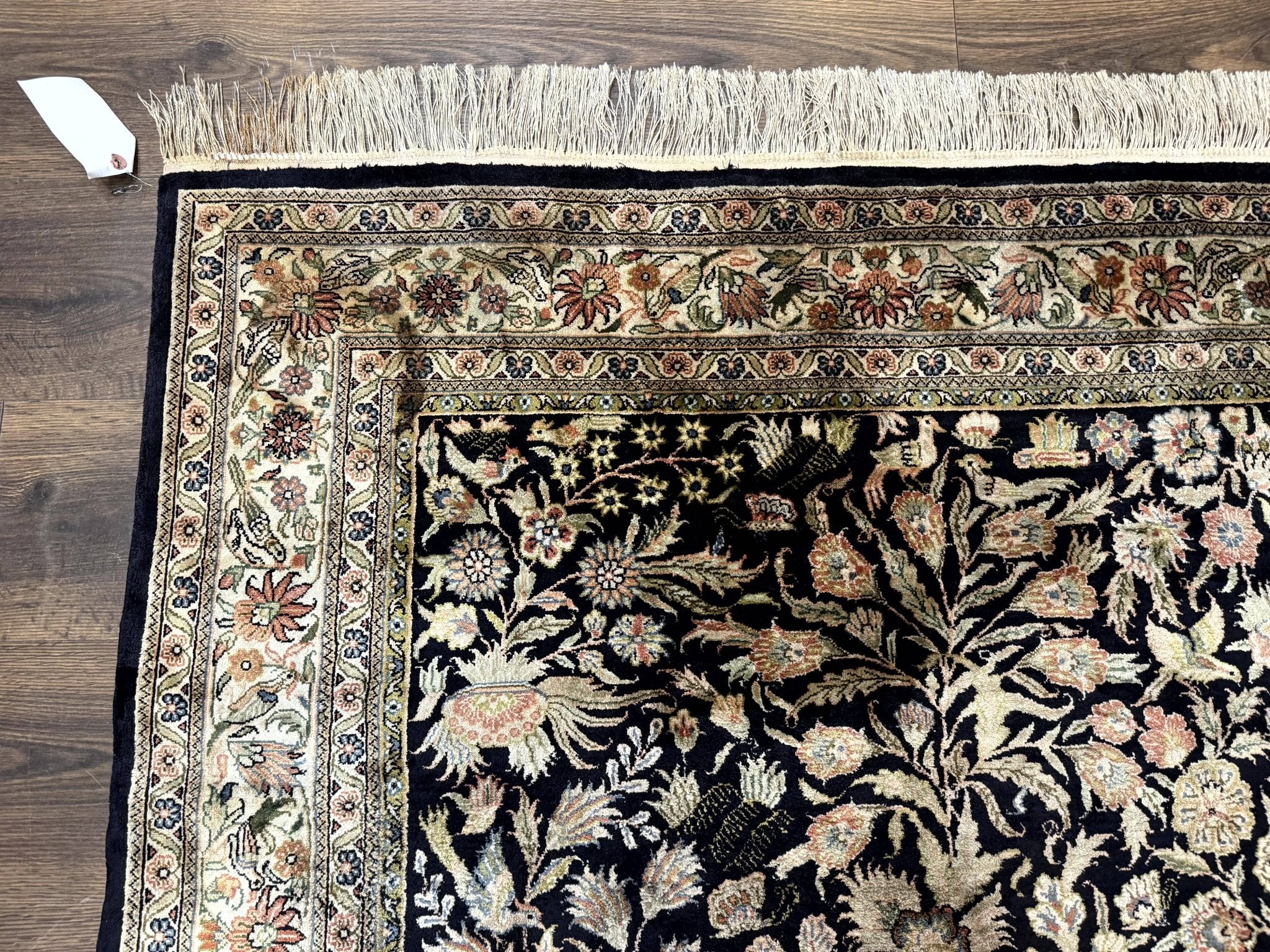 Silk Rug 4x6, Black and Cream, Floral & Bird Pictorials, Fine 330 KPSI, Sino Persian Rug - Jewel RugsShopify CollectiveHUNTEDFOX - Silk Rug 4x6, Black and Cream, Floral & Bird Pictorials, Fine 330 KPSI, Sino Persian Rug