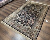 Silk Rug 4x6, Black and Cream, Floral & Bird Pictorials, Fine 330 KPSI, Sino Persian Rug - Jewel RugsShopify CollectiveHUNTEDFOX - Silk Rug 4x6, Black and Cream, Floral & Bird Pictorials, Fine 330 KPSI, Sino Persian Rug