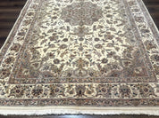 Sino Persian Rug 6x9, Floral Medallion, Ivory & Taupe, Wool with Silk Highlights, Fine 210 KPSI - Jewel RugsShopify CollectiveHUNTEDFOX - Sino Persian Rug 6x9, Floral Medallion, Ivory & Taupe, Wool with Silk Highlights, Fine 210 KPSI