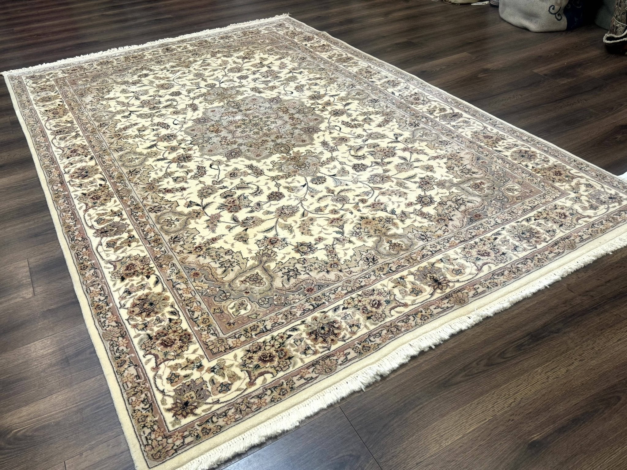 Sino Persian Rug 6x9, Floral Medallion, Ivory & Taupe, Wool with Silk Highlights, Fine 210 KPSI - Jewel RugsShopify CollectiveHUNTEDFOX - Sino Persian Rug 6x9, Floral Medallion, Ivory & Taupe, Wool with Silk Highlights, Fine 210 KPSI