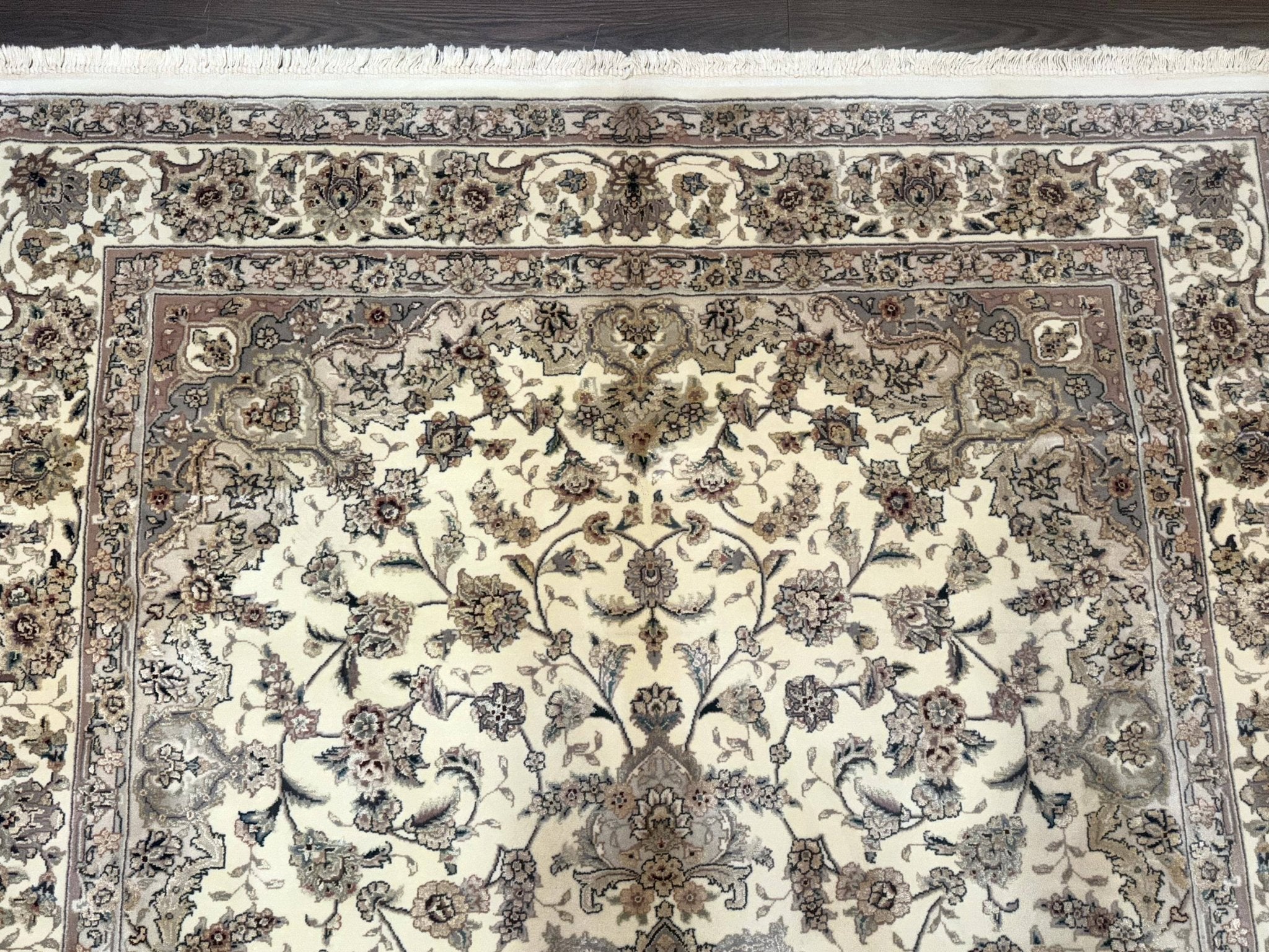 Sino Persian Rug 6x9, Floral Medallion, Ivory & Taupe, Wool with Silk Highlights, Fine 210 KPSI - Jewel RugsShopify CollectiveHUNTEDFOX - Sino Persian Rug 6x9, Floral Medallion, Ivory & Taupe, Wool with Silk Highlights, Fine 210 KPSI