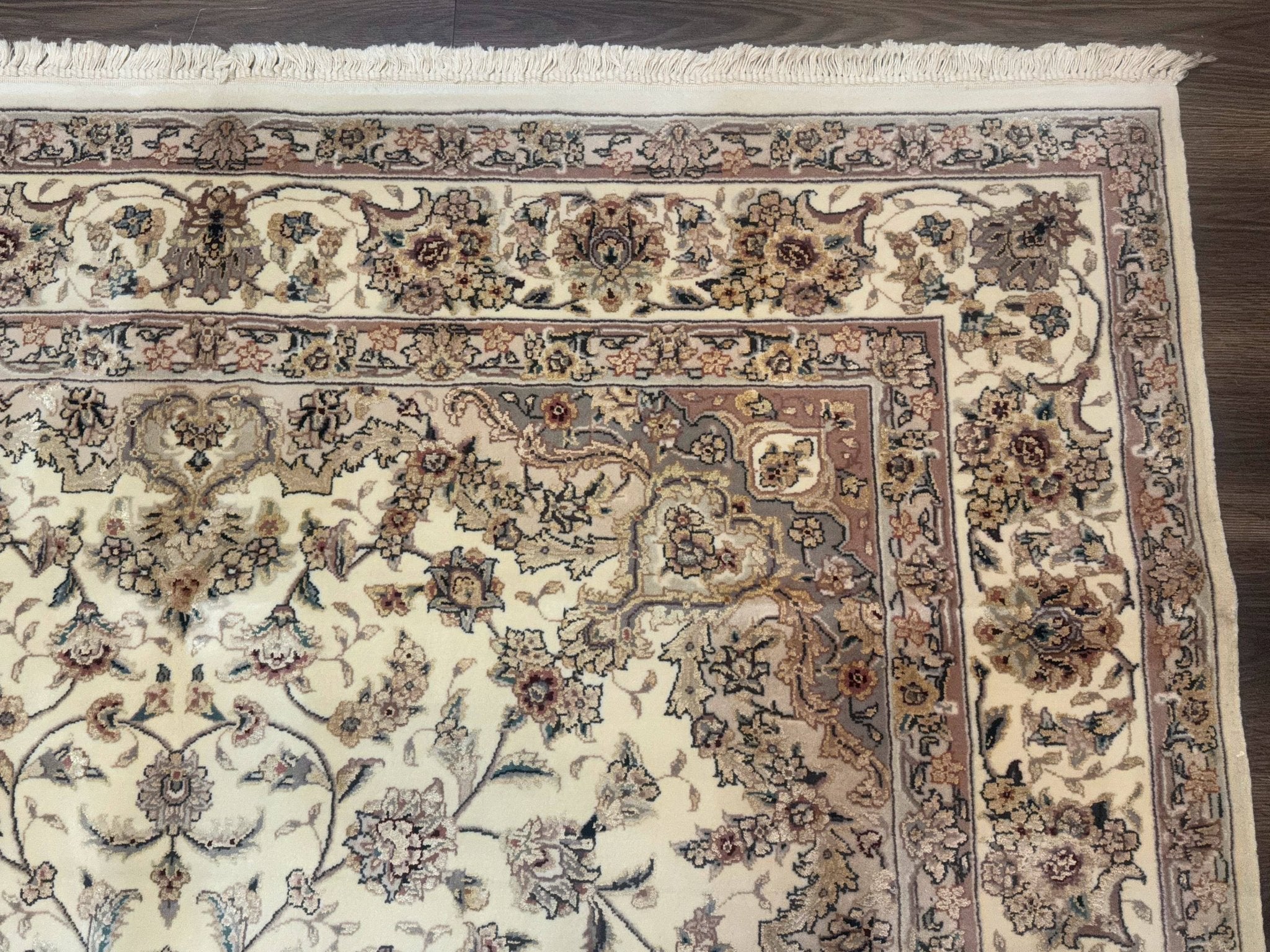 Sino Persian Rug 6x9, Floral Medallion, Ivory & Taupe, Wool with Silk Highlights, Fine 210 KPSI - Jewel RugsShopify CollectiveHUNTEDFOX - Sino Persian Rug 6x9, Floral Medallion, Ivory & Taupe, Wool with Silk Highlights, Fine 210 KPSI
