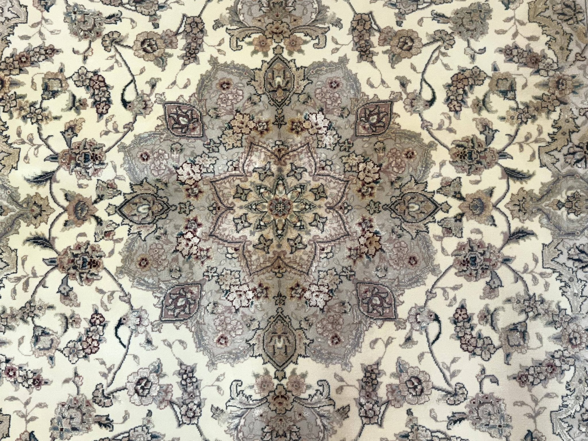 Sino Persian Rug 6x9, Floral Medallion, Ivory & Taupe, Wool with Silk Highlights, Fine 210 KPSI - Jewel RugsShopify CollectiveHUNTEDFOX - Sino Persian Rug 6x9, Floral Medallion, Ivory & Taupe, Wool with Silk Highlights, Fine 210 KPSI