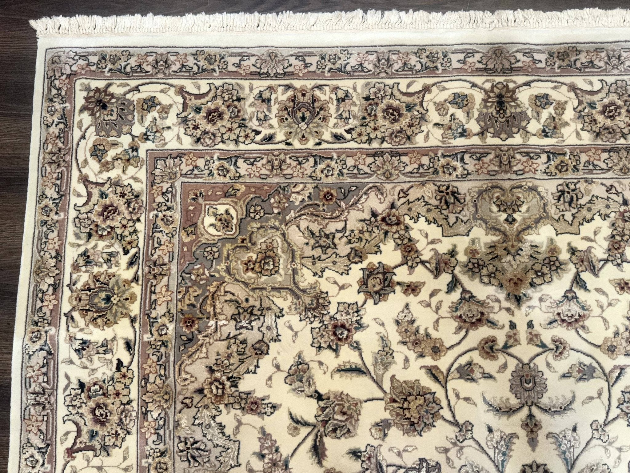 Sino Persian Rug 6x9, Floral Medallion, Ivory & Taupe, Wool with Silk Highlights, Fine 210 KPSI - Jewel RugsShopify CollectiveHUNTEDFOX - Sino Persian Rug 6x9, Floral Medallion, Ivory & Taupe, Wool with Silk Highlights, Fine 210 KPSI