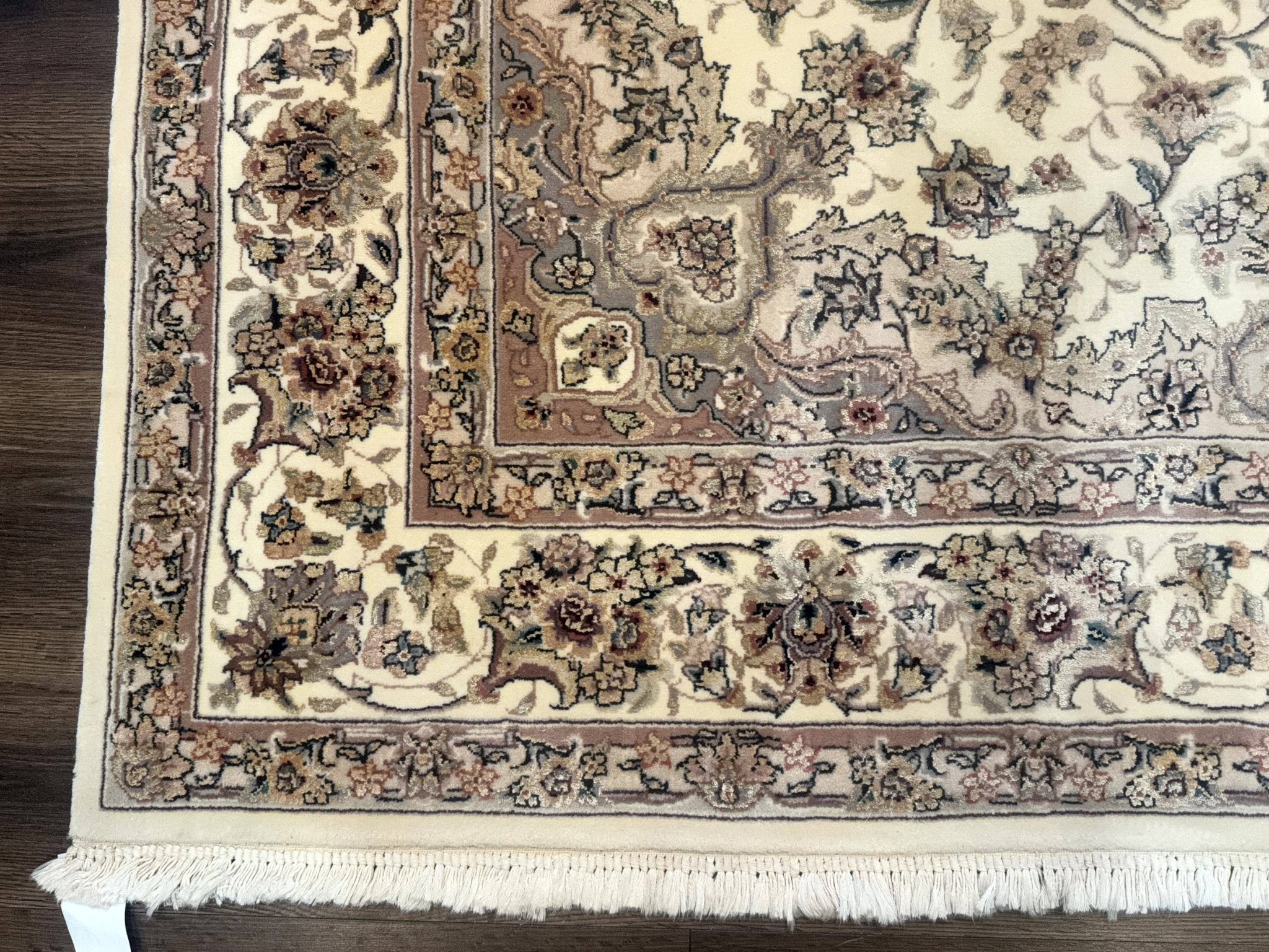 Sino Persian Rug 6x9, Floral Medallion, Ivory & Taupe, Wool with Silk Highlights, Fine 210 KPSI - Jewel RugsShopify CollectiveHUNTEDFOX - Sino Persian Rug 6x9, Floral Medallion, Ivory & Taupe, Wool with Silk Highlights, Fine 210 KPSI