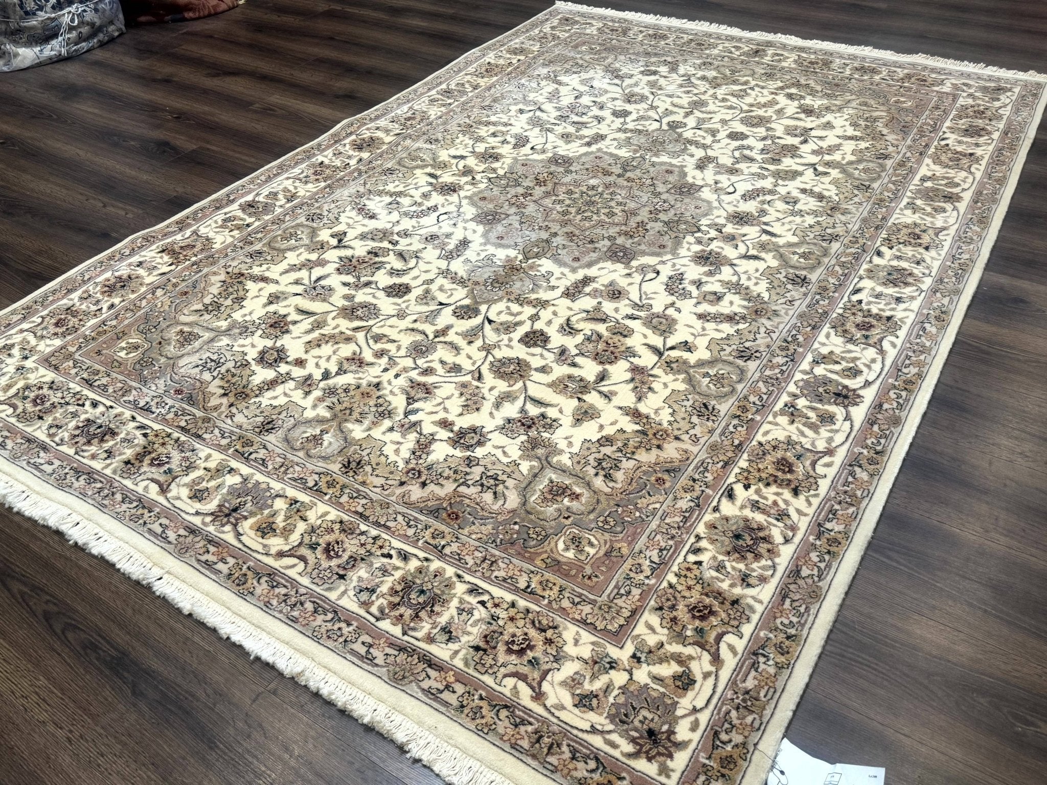 Sino Persian Rug 6x9, Floral Medallion, Ivory & Taupe, Wool with Silk Highlights, Fine 210 KPSI - Jewel RugsShopify CollectiveHUNTEDFOX - Sino Persian Rug 6x9, Floral Medallion, Ivory & Taupe, Wool with Silk Highlights, Fine 210 KPSI