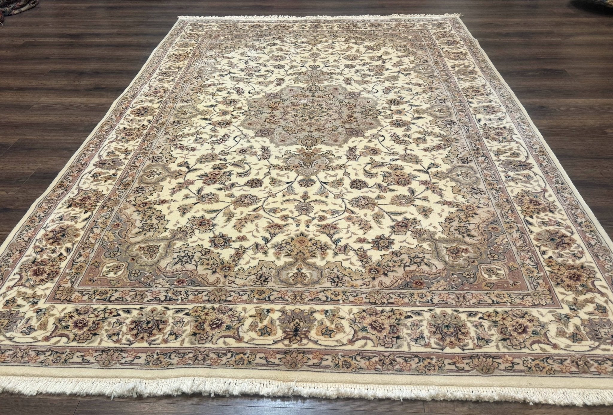 Sino Persian Rug 6x9, Floral Medallion, Ivory & Taupe, Wool with Silk Highlights, Fine 210 KPSI - Jewel RugsShopify CollectiveHUNTEDFOX - Sino Persian Rug 6x9, Floral Medallion, Ivory & Taupe, Wool with Silk Highlights, Fine 210 KPSI