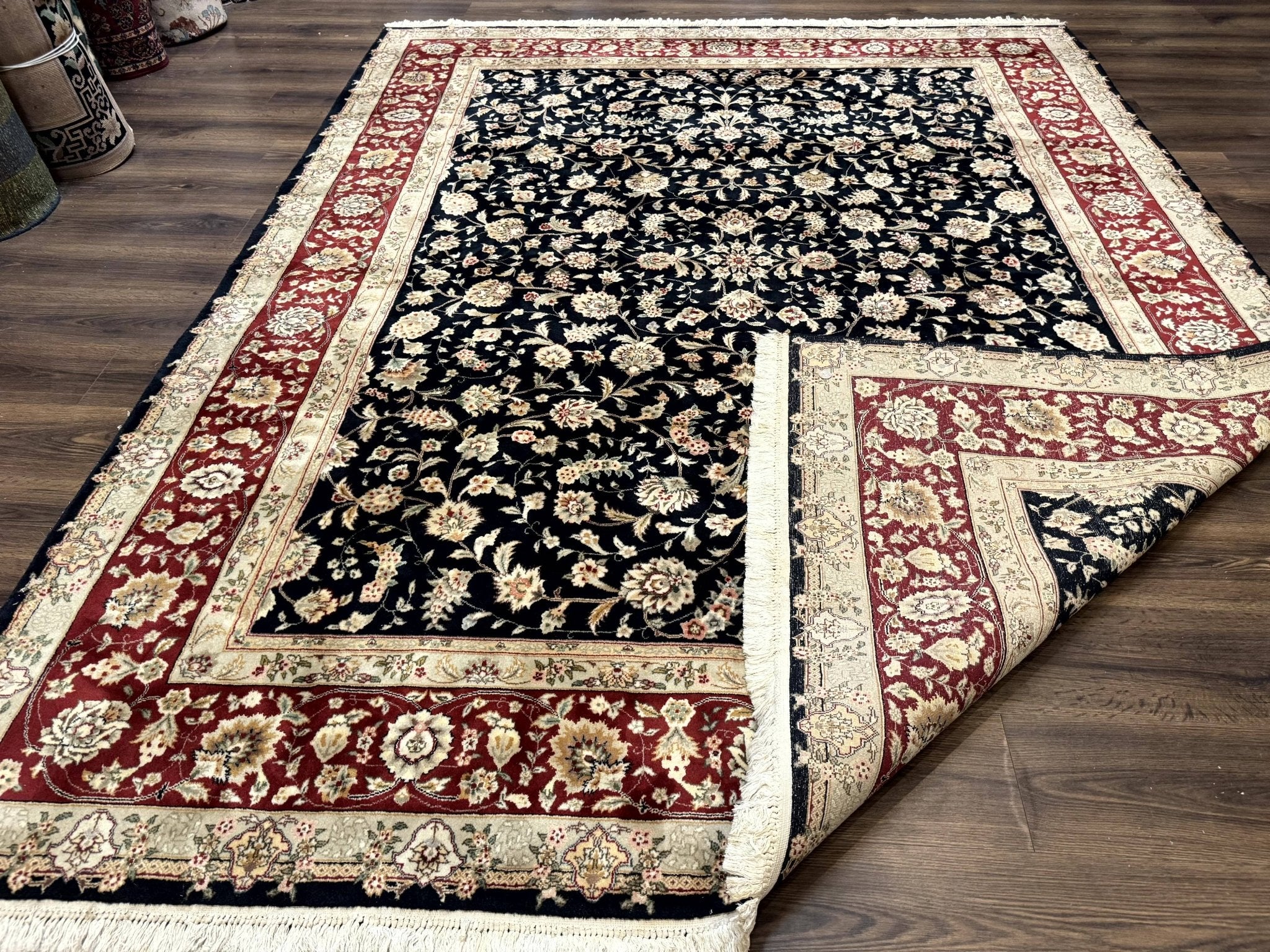 Sino Persian Rug 8x10, Black and Red, Floral Allover - Jewel RugsShopify CollectiveHUNTEDFOX - Sino Persian Rug 8x10, Black and Red, Floral Allover