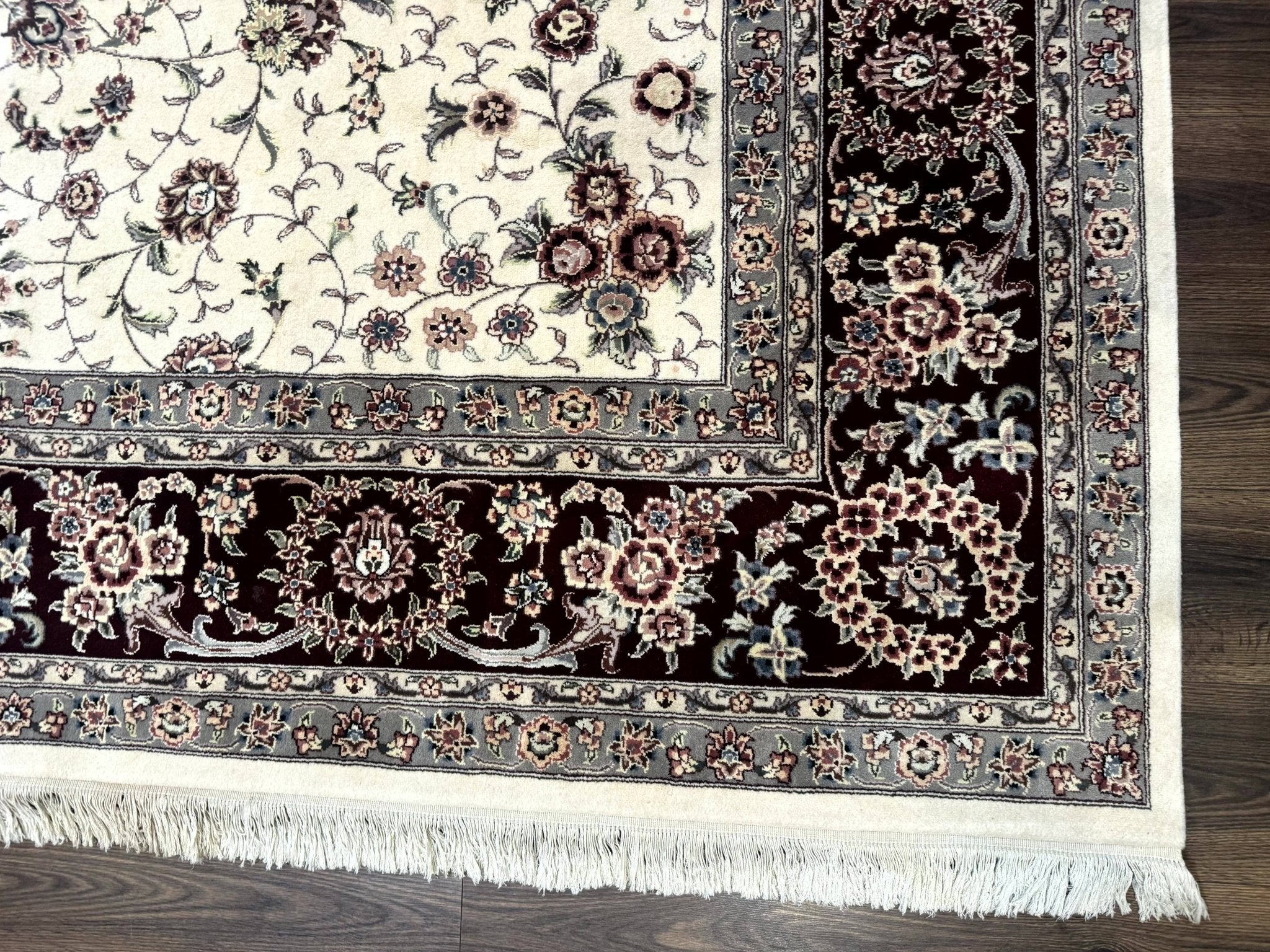 Sino Persian Rug 9x12, Floral Allover Design, 170 KPSI, Ivory and Dark Maroon - Jewel RugsShopify CollectiveHUNTEDFOX - Sino Persian Rug 9x12, Floral Allover Design, 170 KPSI, Ivory and Dark Maroon