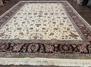 Sino Persian Rug 9x12, Floral Allover Design, 170 KPSI, Ivory and Dark Maroon - Jewel RugsShopify CollectiveHUNTEDFOX - Sino Persian Rug 9x12, Floral Allover Design, 170 KPSI, Ivory and Dark Maroon