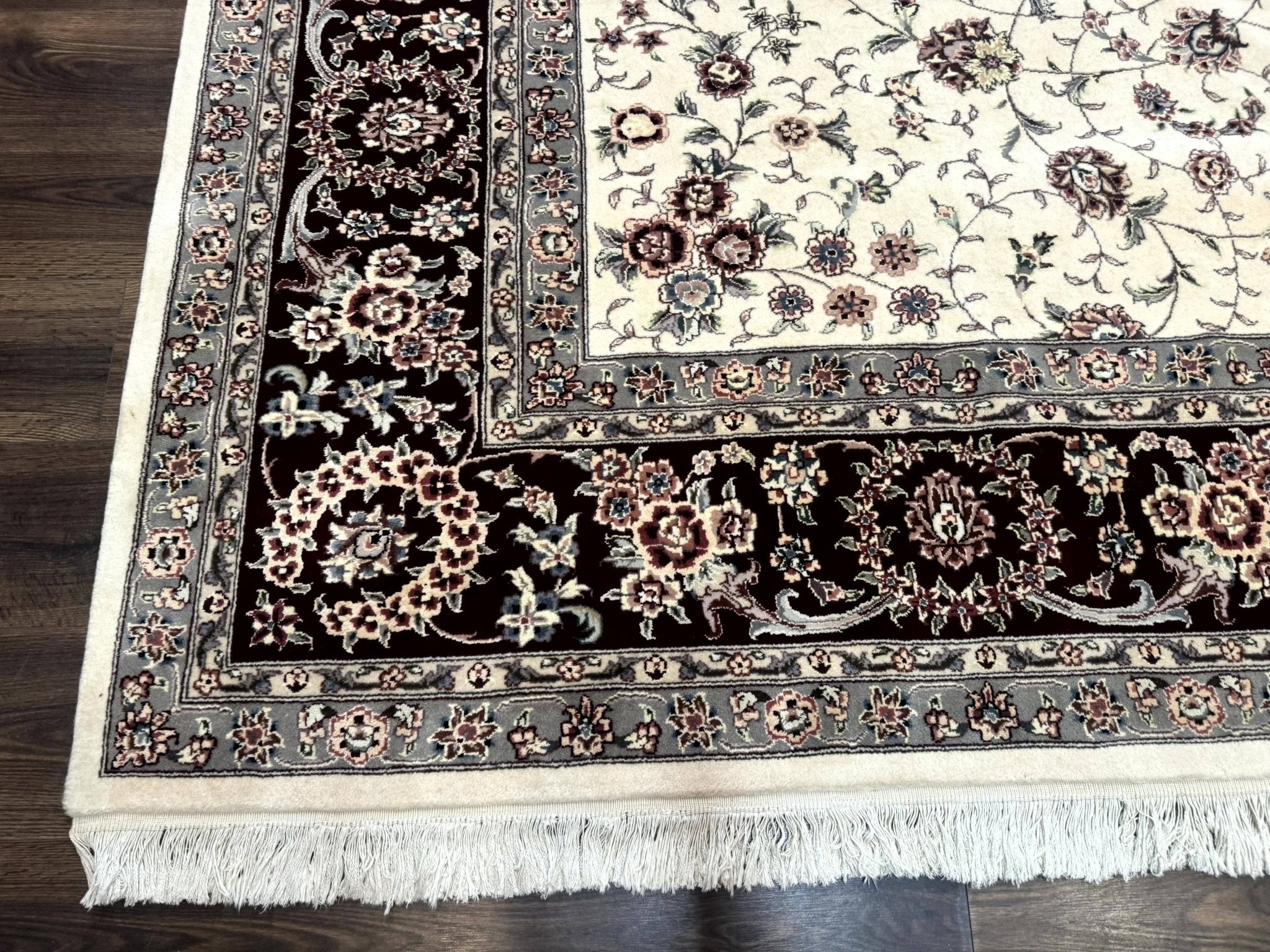 Sino Persian Rug 9x12, Floral Allover Design, 170 KPSI, Ivory and Dark Maroon - Jewel RugsShopify CollectiveHUNTEDFOX - Sino Persian Rug 9x12, Floral Allover Design, 170 KPSI, Ivory and Dark Maroon