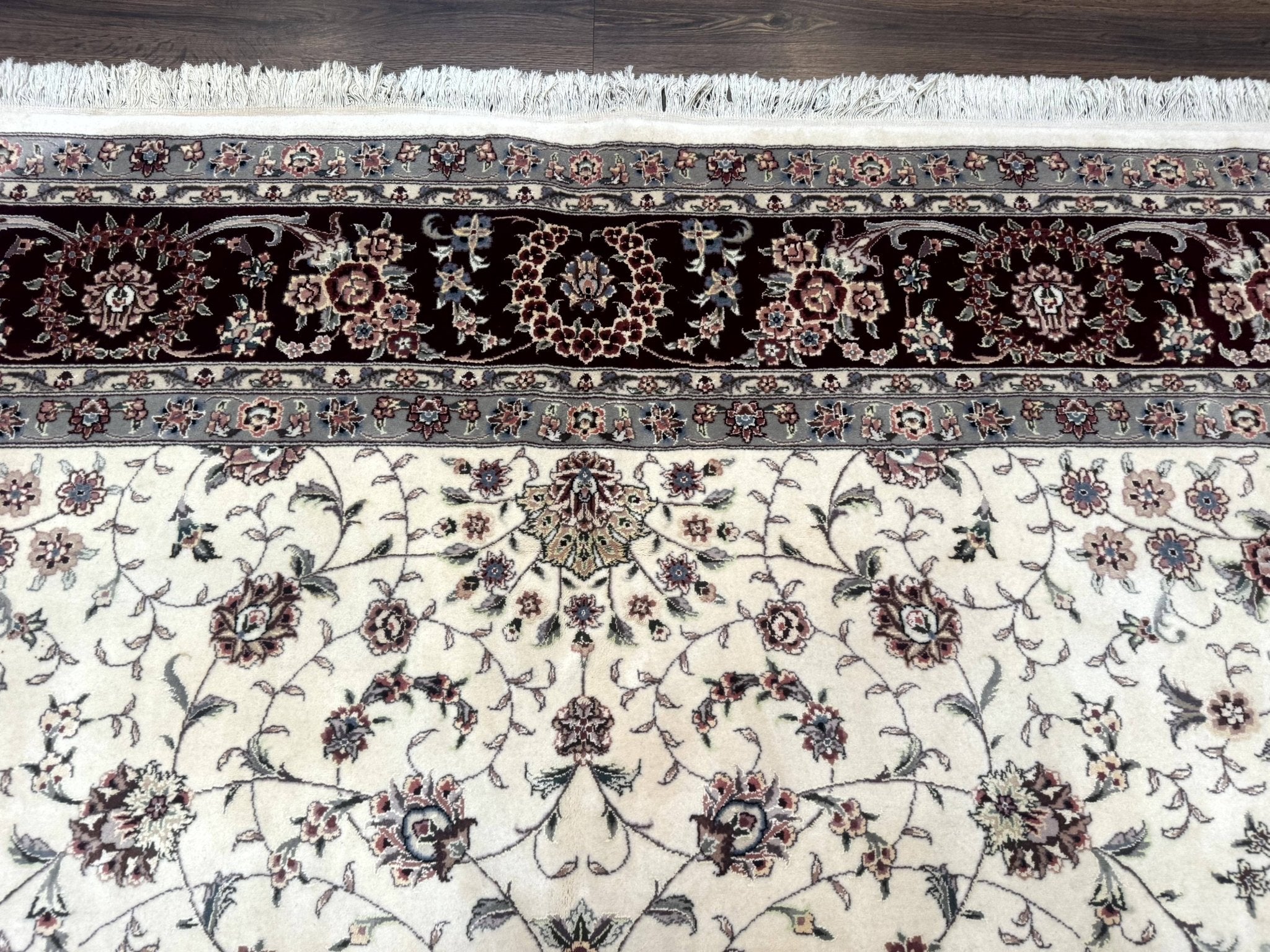 Sino Persian Rug 9x12, Floral Allover Design, 170 KPSI, Ivory and Dark Maroon - Jewel RugsShopify CollectiveHUNTEDFOX - Sino Persian Rug 9x12, Floral Allover Design, 170 KPSI, Ivory and Dark Maroon