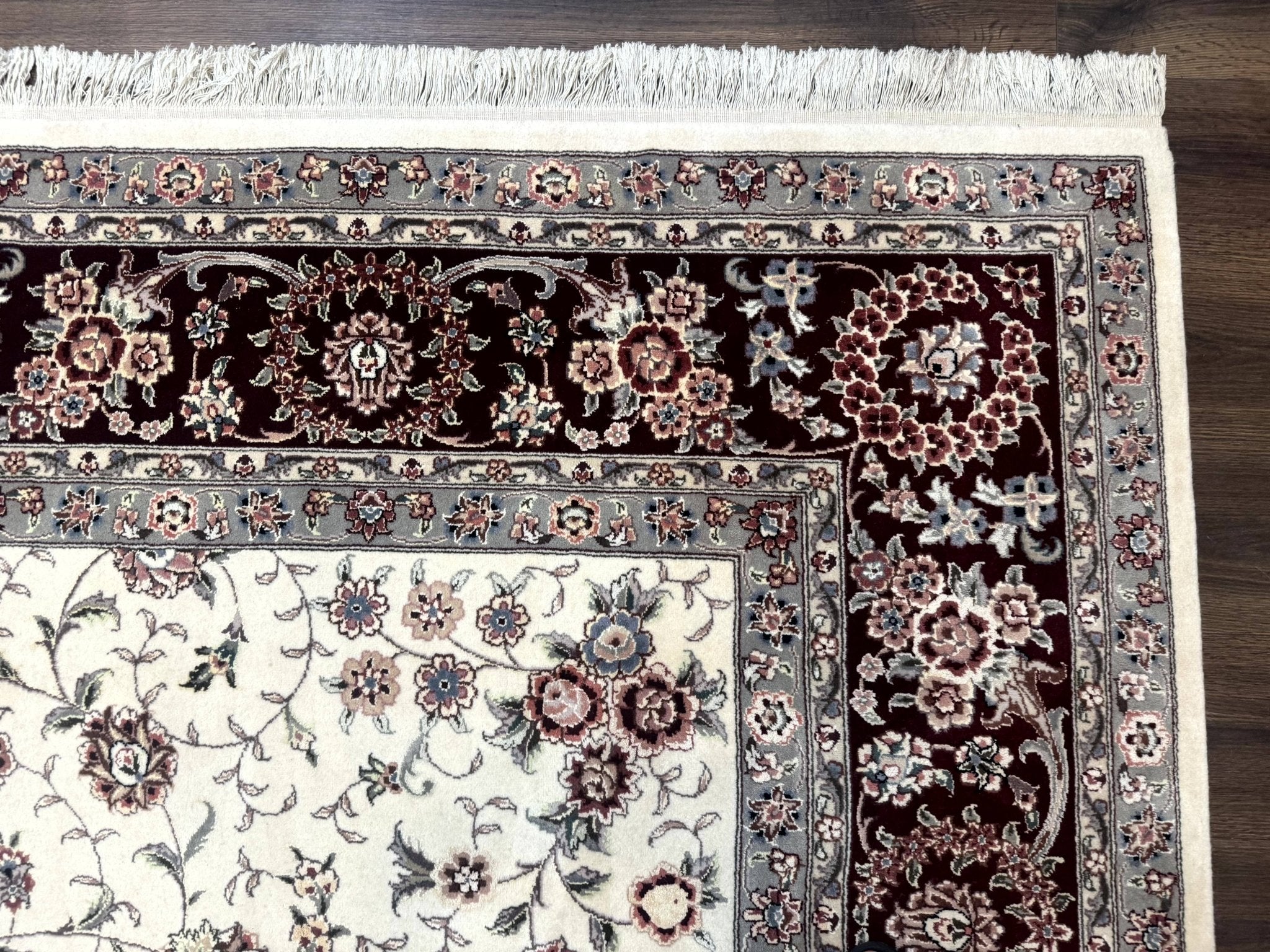Sino Persian Rug 9x12, Floral Allover Design, 170 KPSI, Ivory and Dark Maroon - Jewel RugsShopify CollectiveHUNTEDFOX - Sino Persian Rug 9x12, Floral Allover Design, 170 KPSI, Ivory and Dark Maroon