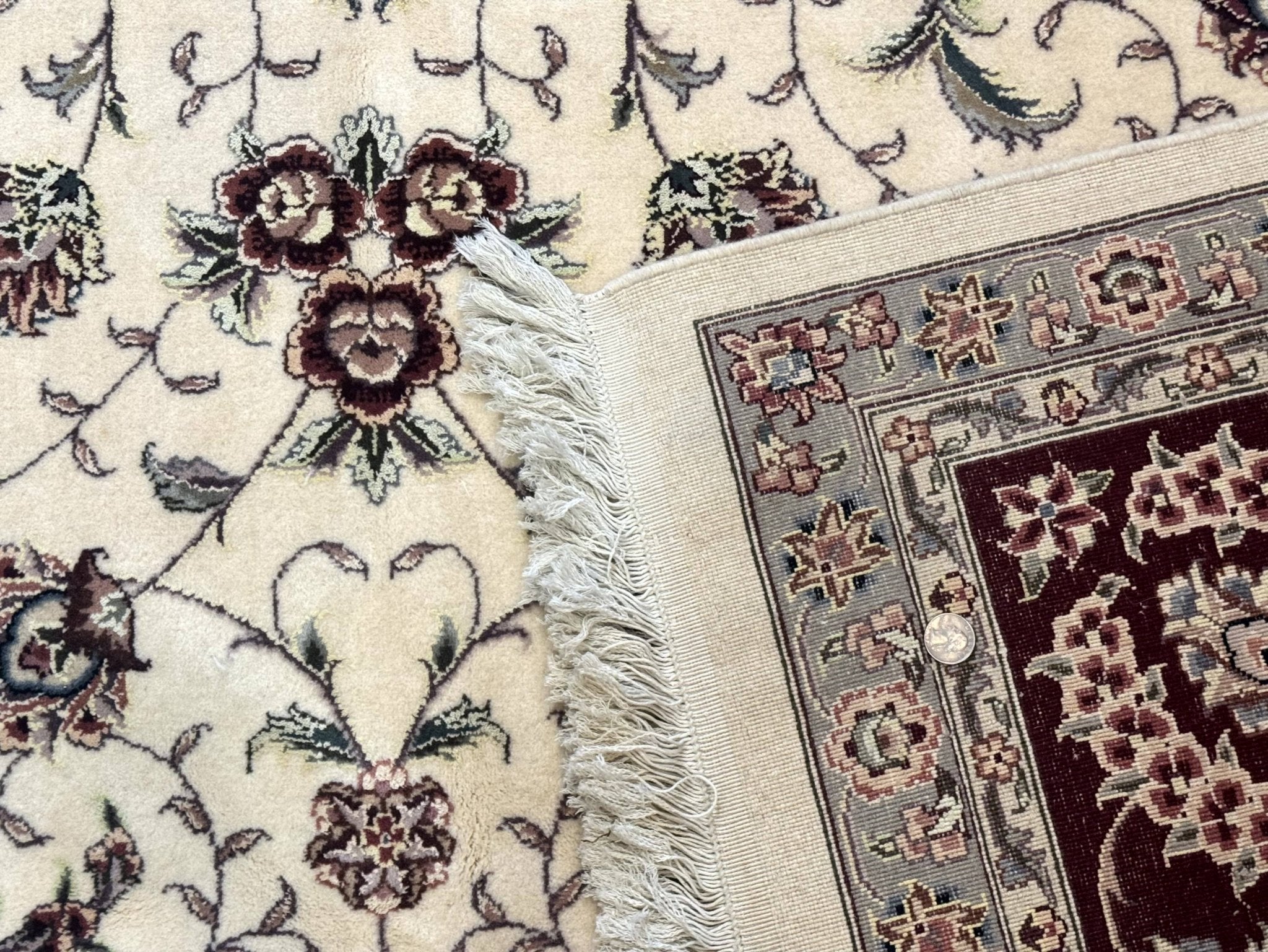 Sino Persian Rug 9x12, Floral Allover Design, 170 KPSI, Ivory and Dark Maroon - Jewel RugsShopify CollectiveHUNTEDFOX - Sino Persian Rug 9x12, Floral Allover Design, 170 KPSI, Ivory and Dark Maroon