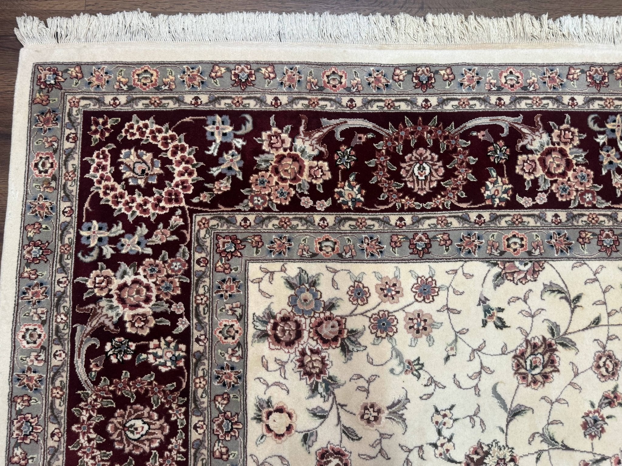 Sino Persian Rug 9x12, Floral Allover Design, 170 KPSI, Ivory and Dark Maroon - Jewel RugsShopify CollectiveHUNTEDFOX - Sino Persian Rug 9x12, Floral Allover Design, 170 KPSI, Ivory and Dark Maroon