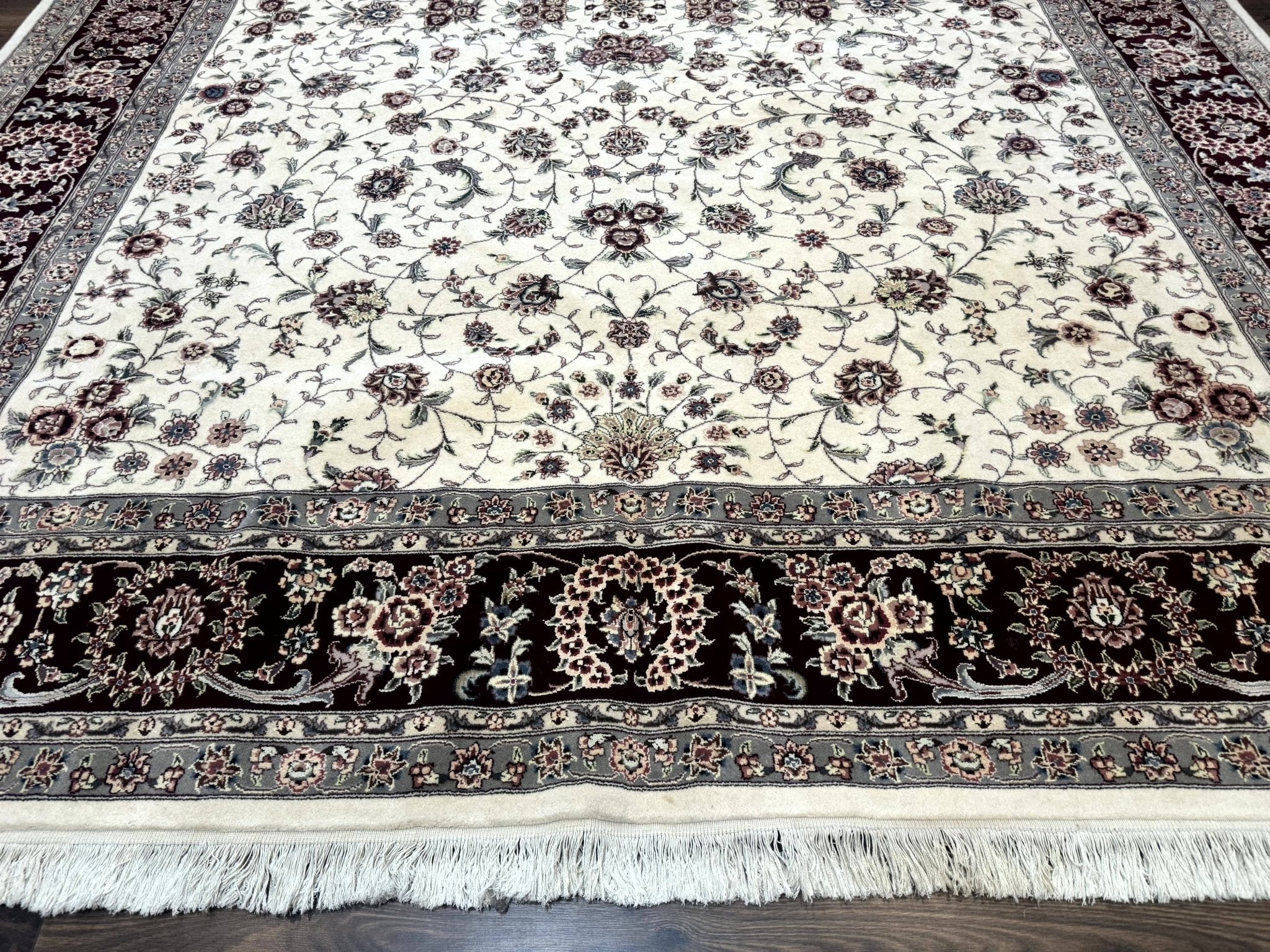 Sino Persian Rug 9x12, Floral Allover Design, 170 KPSI, Ivory and Dark Maroon - Jewel RugsShopify CollectiveHUNTEDFOX - Sino Persian Rug 9x12, Floral Allover Design, 170 KPSI, Ivory and Dark Maroon