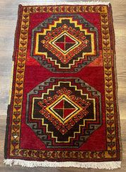 Small Antique Turkish Yastik Rug 2x3, Double Medallions, Geometric, Red, Wool - Jewel RugsShopify CollectiveHUNTEDFOX - Small Antique Turkish Yastik Rug 2x3, Double Medallions, Geometric, Red, Wool