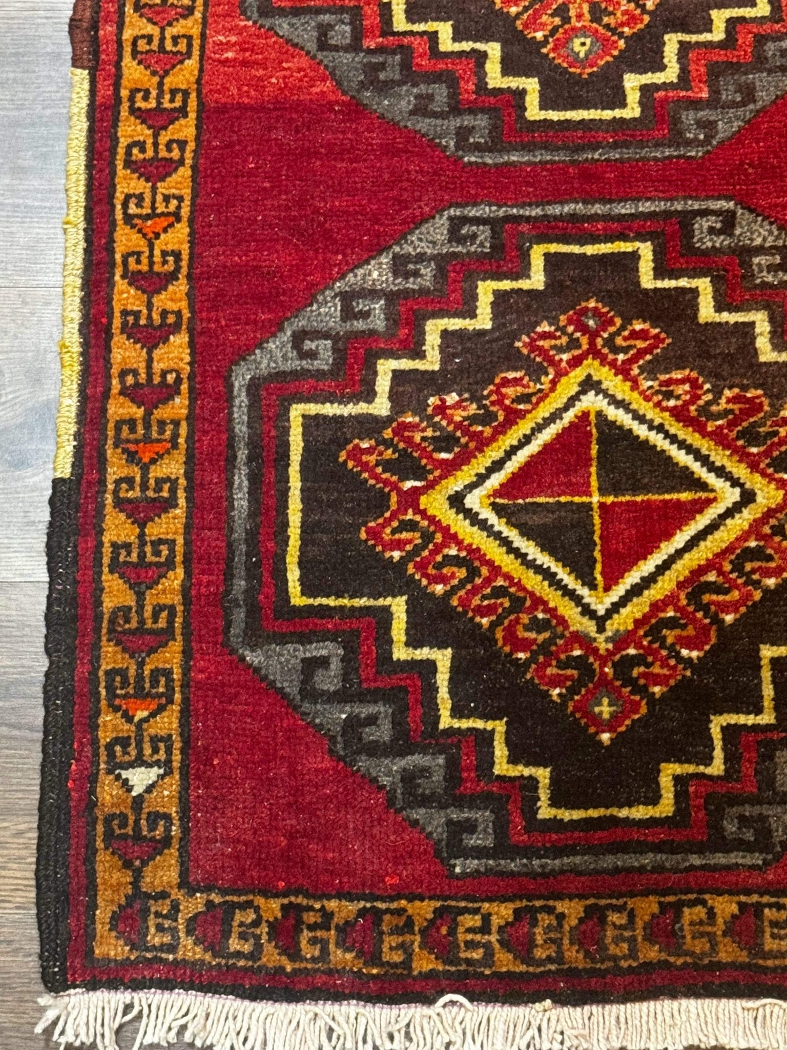 Small Antique Turkish Yastik Rug 2x3, Double Medallions, Geometric, Red, Wool - Jewel RugsShopify CollectiveHUNTEDFOX - Small Antique Turkish Yastik Rug 2x3, Double Medallions, Geometric, Red, Wool