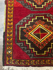 Small Antique Turkish Yastik Rug 2x3, Double Medallions, Geometric, Red, Wool - Jewel RugsShopify CollectiveHUNTEDFOX - Small Antique Turkish Yastik Rug 2x3, Double Medallions, Geometric, Red, Wool