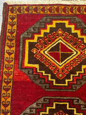 Small Antique Turkish Yastik Rug 2x3, Double Medallions, Geometric, Red, Wool - Jewel RugsShopify CollectiveHUNTEDFOX - Small Antique Turkish Yastik Rug 2x3, Double Medallions, Geometric, Red, Wool