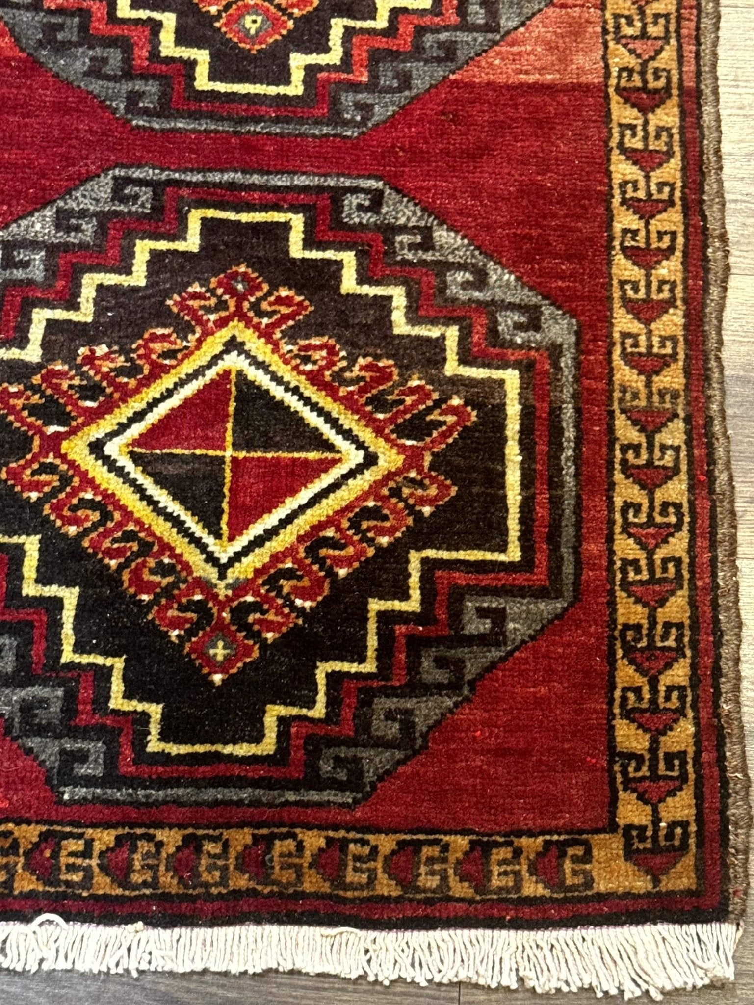 Small Antique Turkish Yastik Rug 2x3, Double Medallions, Geometric, Red, Wool - Jewel RugsShopify CollectiveHUNTEDFOX - Small Antique Turkish Yastik Rug 2x3, Double Medallions, Geometric, Red, Wool
