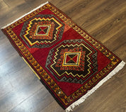 Small Antique Turkish Yastik Rug 2x3, Double Medallions, Geometric, Red, Wool - Jewel RugsShopify CollectiveHUNTEDFOX - Small Antique Turkish Yastik Rug 2x3, Double Medallions, Geometric, Red, Wool