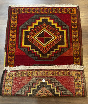 Small Antique Turkish Yastik Rug 2x3, Double Medallions, Geometric, Red, Wool - Jewel RugsShopify CollectiveHUNTEDFOX - Small Antique Turkish Yastik Rug 2x3, Double Medallions, Geometric, Red, Wool