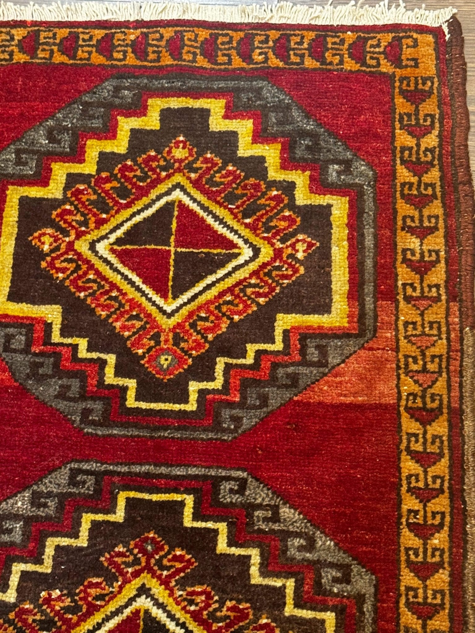 Small Antique Turkish Yastik Rug 2x3, Double Medallions, Geometric, Red, Wool - Jewel RugsShopify CollectiveHUNTEDFOX - Small Antique Turkish Yastik Rug 2x3, Double Medallions, Geometric, Red, Wool