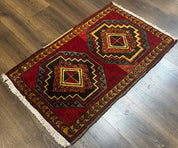 Small Antique Turkish Yastik Rug 2x3, Double Medallions, Geometric, Red, Wool - Jewel RugsShopify CollectiveHUNTEDFOX - Small Antique Turkish Yastik Rug 2x3, Double Medallions, Geometric, Red, Wool