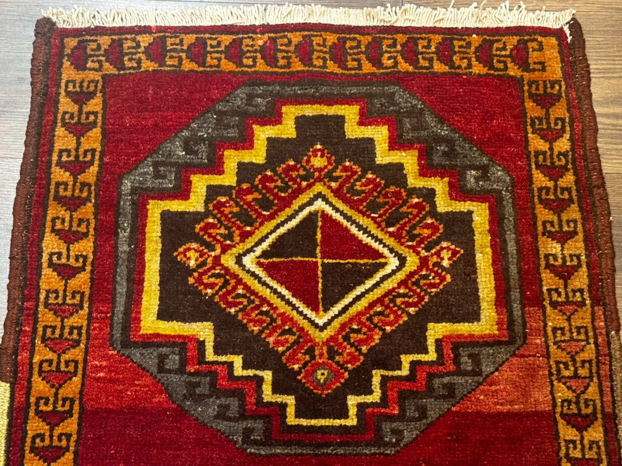 Small Antique Turkish Yastik Rug 2x3, Double Medallions, Geometric, Red, Wool - Jewel RugsShopify CollectiveHUNTEDFOX - Small Antique Turkish Yastik Rug 2x3, Double Medallions, Geometric, Red, Wool