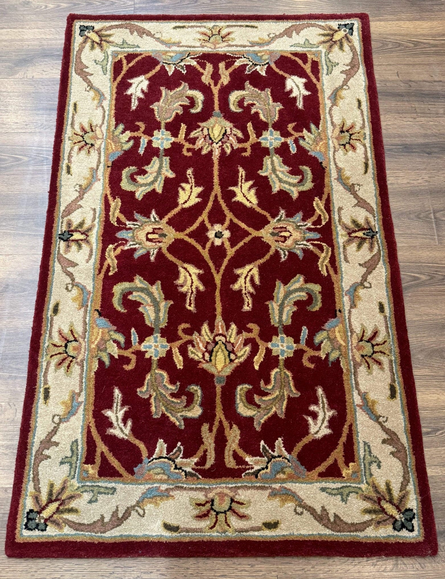 Small Floral Wool Rug 3x5, Safavieh Heritage Collection, Dark Red, Pair A - Jewel RugsShopify CollectiveHUNTEDFOX - Small Floral Wool Rug 3x5, Safavieh Heritage Collection, Dark Red, Pair A