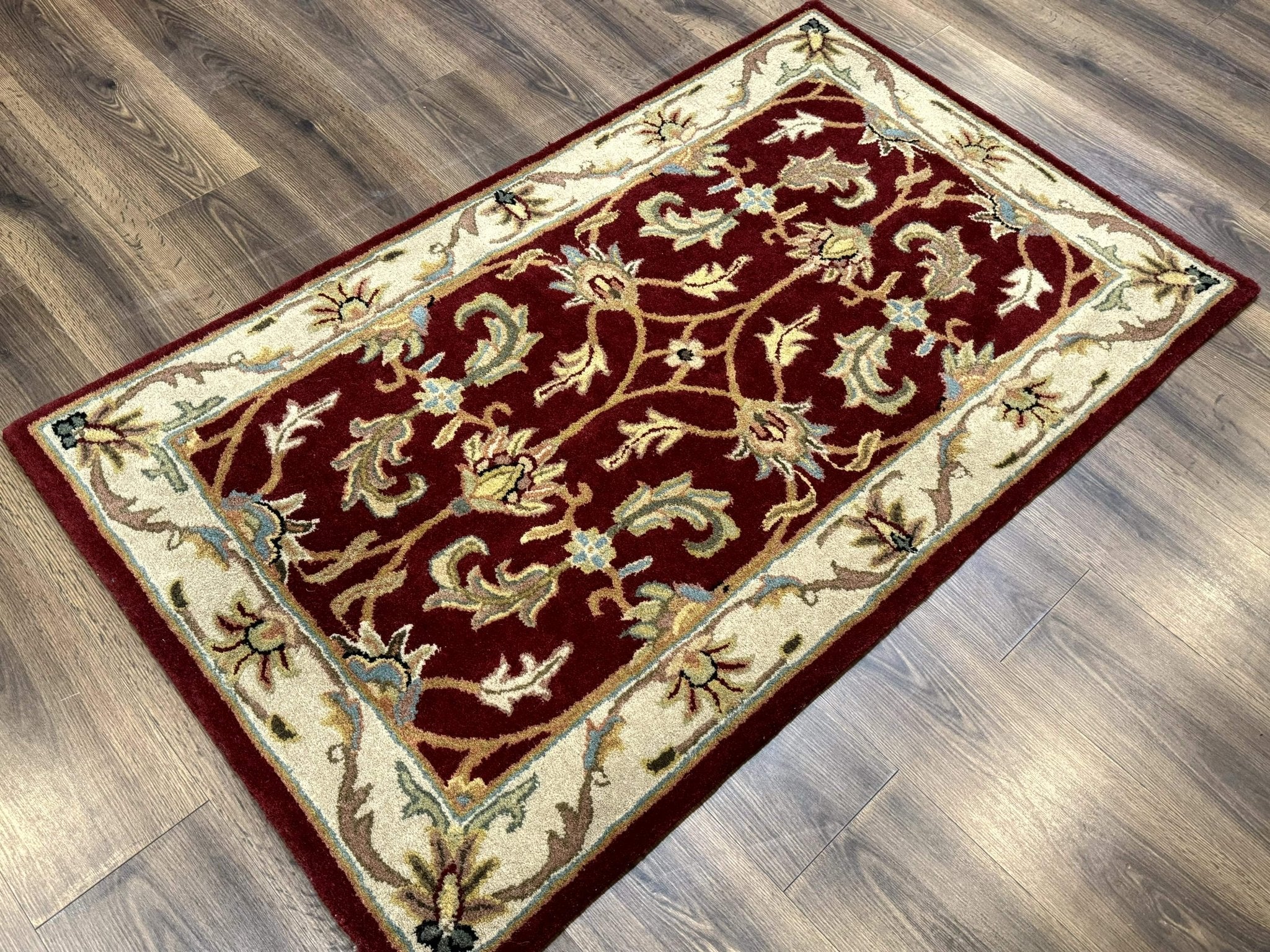 Small Floral Wool Rug 3x5, Safavieh Heritage Collection, Dark Red, Pair A - Jewel RugsShopify CollectiveHUNTEDFOX - Small Floral Wool Rug 3x5, Safavieh Heritage Collection, Dark Red, Pair A