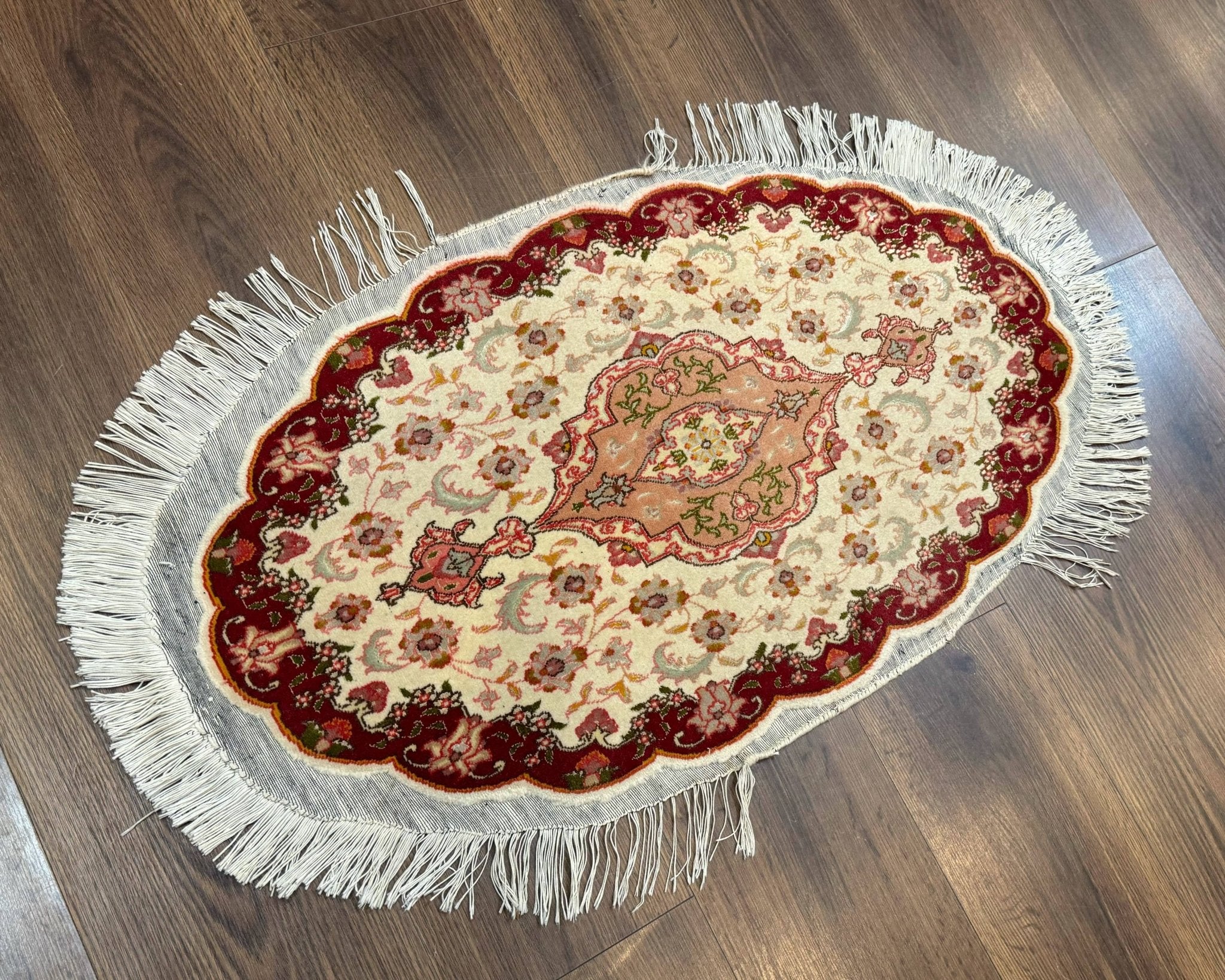 Small Oval Persian Tabriz Rug 2x4, Kork Wool and Silk Highlights, Fine 260 KPSI - Jewel RugsShopify CollectiveHUNTEDFOX - Small Oval Persian Tabriz Rug 2x4, Kork Wool and Silk Highlights, Fine 260 KPSI