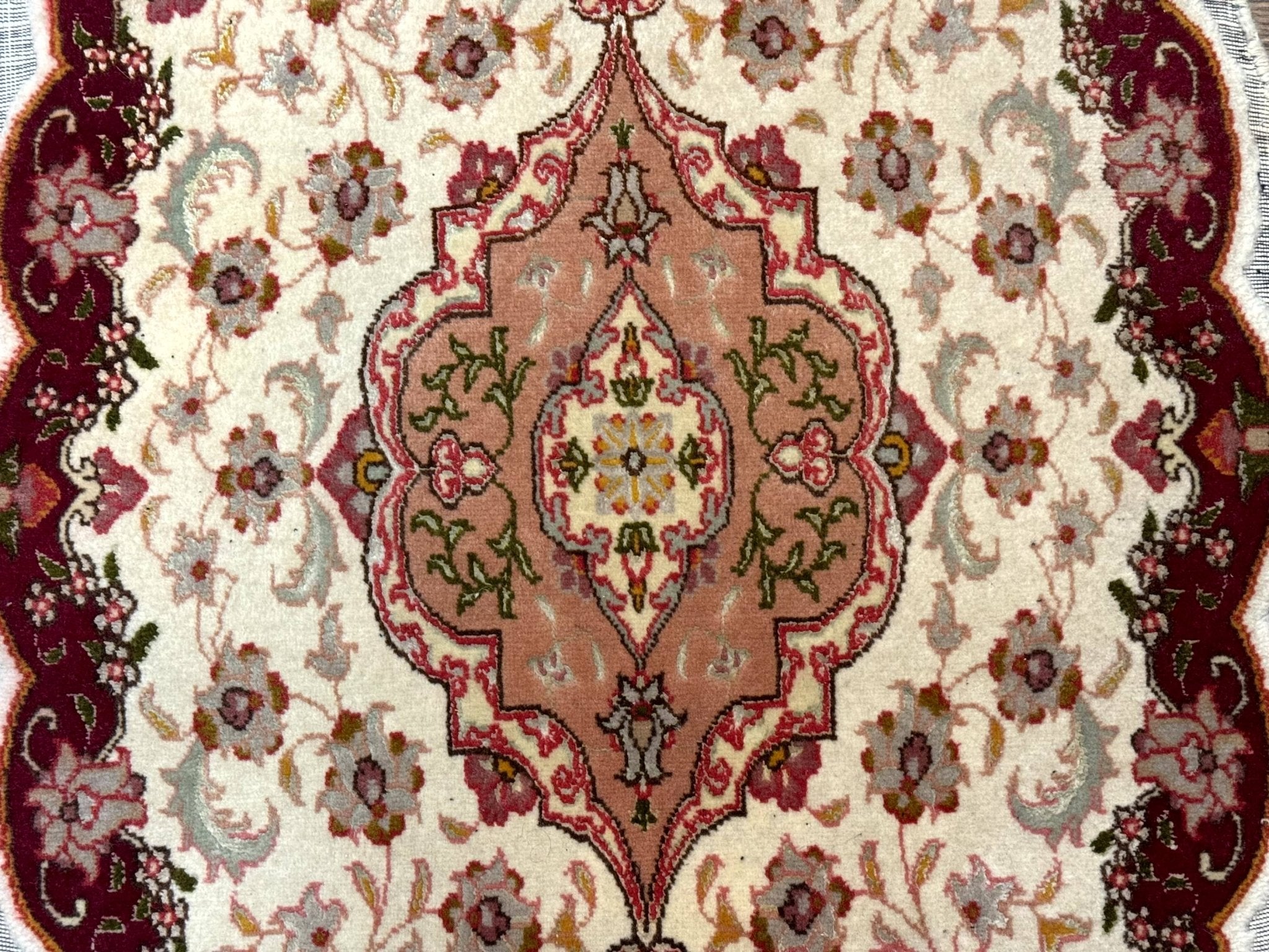 Small Oval Persian Tabriz Rug 2x4, Kork Wool and Silk Highlights, Fine 260 KPSI - Jewel RugsShopify CollectiveHUNTEDFOX - Small Oval Persian Tabriz Rug 2x4, Kork Wool and Silk Highlights, Fine 260 KPSI