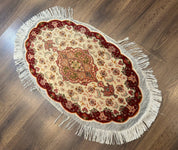 Small Oval Persian Tabriz Rug 2x4, Kork Wool and Silk Highlights, Fine 260 KPSI - Jewel RugsShopify CollectiveHUNTEDFOX - Small Oval Persian Tabriz Rug 2x4, Kork Wool and Silk Highlights, Fine 260 KPSI