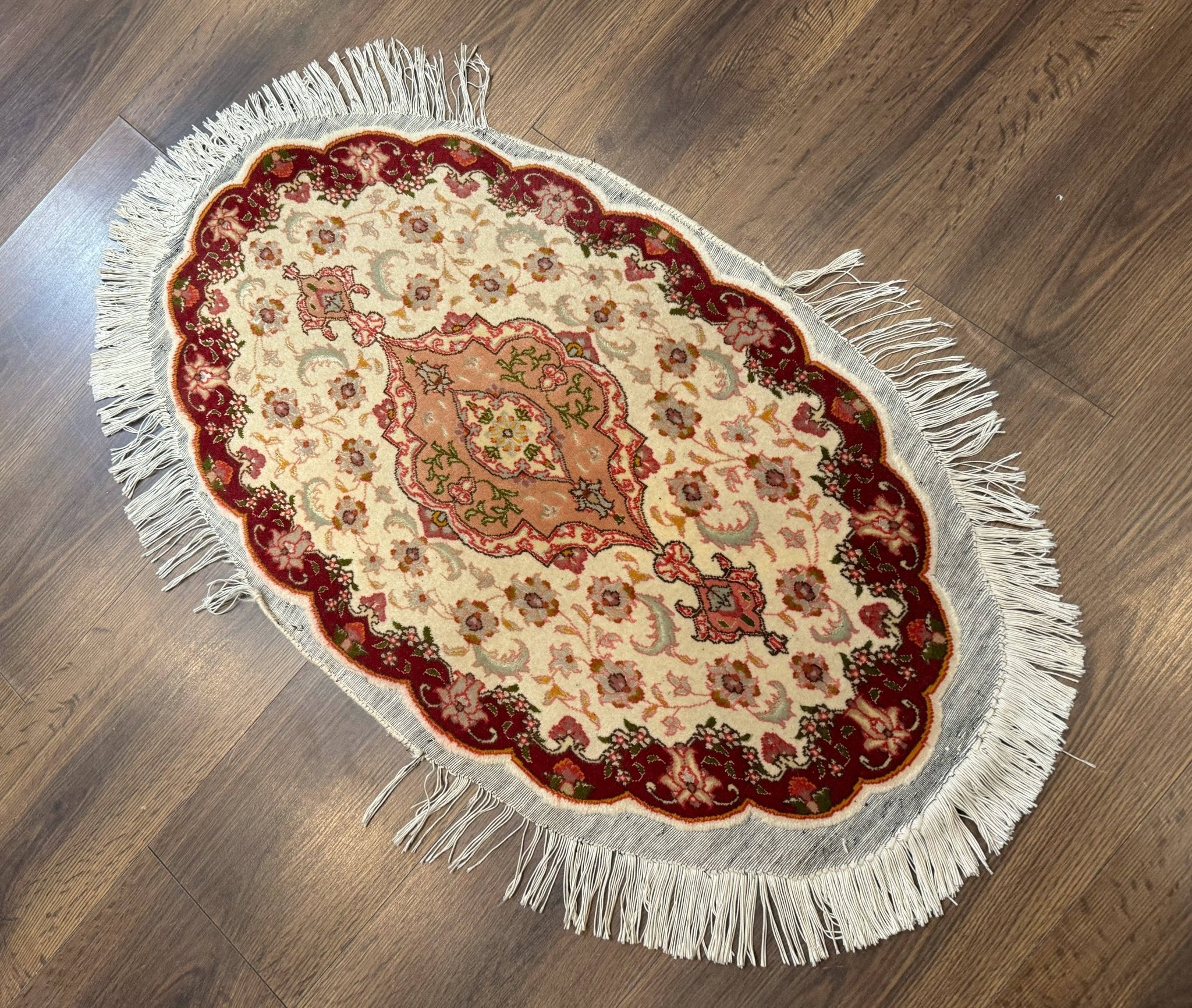 Small Oval Persian Tabriz Rug 2x4, Kork Wool and Silk Highlights, Fine 260 KPSI - Jewel RugsShopify CollectiveHUNTEDFOX - Small Oval Persian Tabriz Rug 2x4, Kork Wool and Silk Highlights, Fine 260 KPSI
