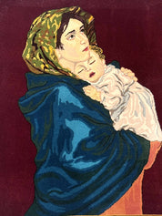 Small Persian Tabriz Pictorial Rug 2x2, Mother Holding Child, Very Fine 340 KPSI, Maroon - Jewel RugsShopify CollectiveHUNTEDFOX - Small Persian Tabriz Pictorial Rug 2x2, Mother Holding Child, Very Fine 340 KPSI, Maroon