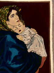 Small Persian Tabriz Pictorial Rug 2x2, Mother Holding Child, Very Fine 340 KPSI, Maroon - Jewel RugsShopify CollectiveHUNTEDFOX - Small Persian Tabriz Pictorial Rug 2x2, Mother Holding Child, Very Fine 340 KPSI, Maroon