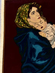 Small Persian Tabriz Pictorial Rug 2x2, Mother Holding Child, Very Fine 340 KPSI, Maroon - Jewel RugsShopify CollectiveHUNTEDFOX - Small Persian Tabriz Pictorial Rug 2x2, Mother Holding Child, Very Fine 340 KPSI, Maroon