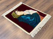 Small Persian Tabriz Pictorial Rug 2x2, Mother Holding Child, Very Fine 340 KPSI, Maroon - Jewel RugsShopify CollectiveHUNTEDFOX - Small Persian Tabriz Pictorial Rug 2x2, Mother Holding Child, Very Fine 340 KPSI, Maroon