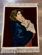 Small Persian Tabriz Pictorial Rug 2x2, Mother Holding Child, Very Fine 340 KPSI, Maroon - Jewel RugsShopify CollectiveHUNTEDFOX - Small Persian Tabriz Pictorial Rug 2x2, Mother Holding Child, Very Fine 340 KPSI, Maroon