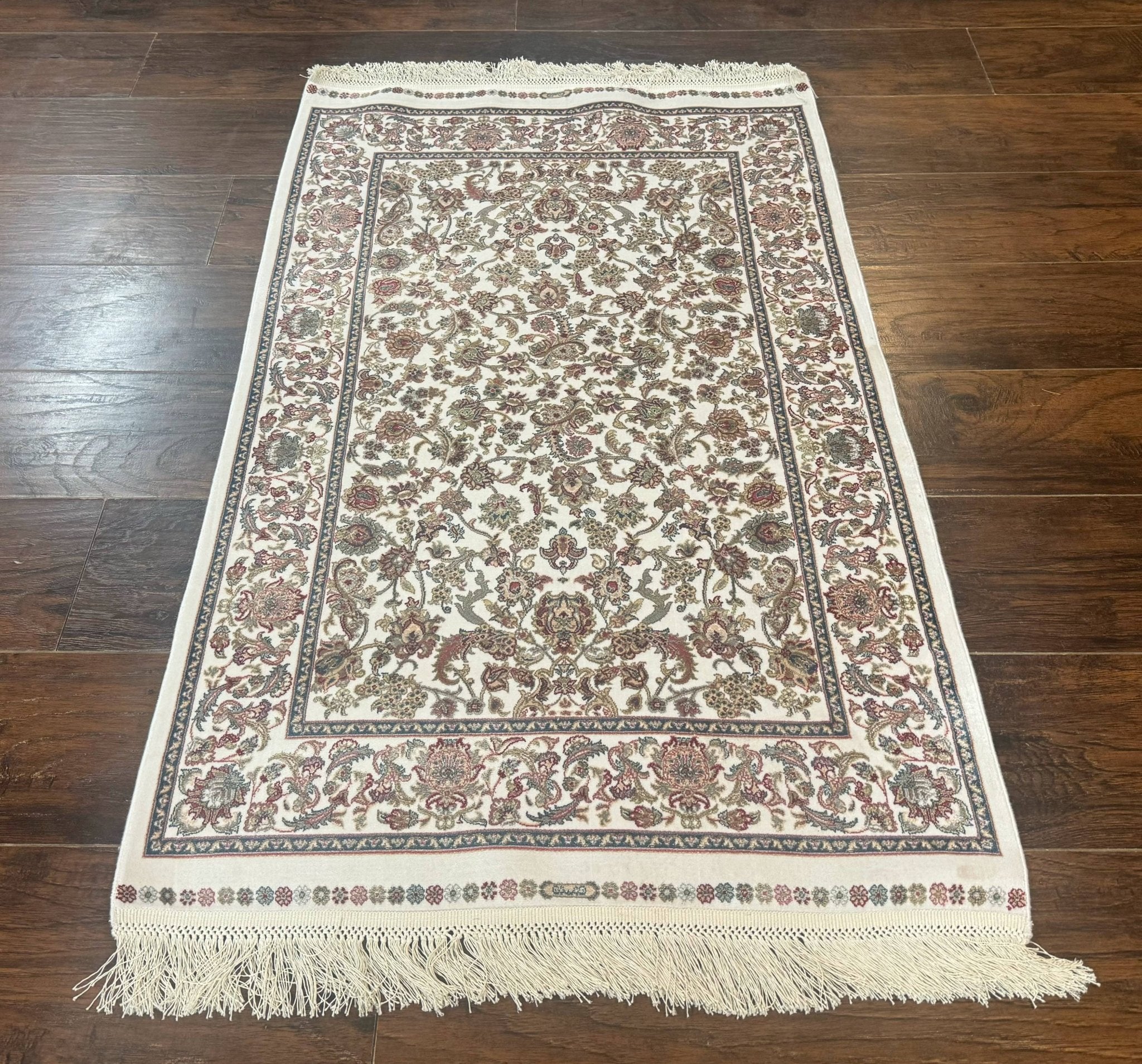 Small Turkish Silk Rug 2.6 x 4, Ivory, Allover Design, Bamboo Silk - Jewel RugsShopify CollectiveHUNTEDFOX - Small Turkish Silk Rug 2.6 x 4, Ivory, Allover Design, Bamboo Silk