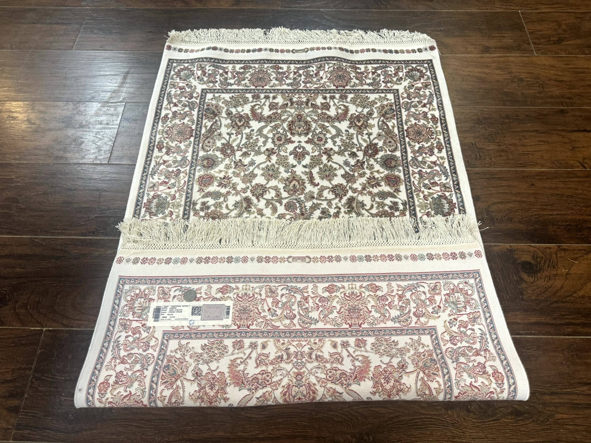 Small Turkish Silk Rug 2.6 x 4, Ivory, Allover Design, Bamboo Silk - Jewel RugsShopify CollectiveHUNTEDFOX - Small Turkish Silk Rug 2.6 x 4, Ivory, Allover Design, Bamboo Silk